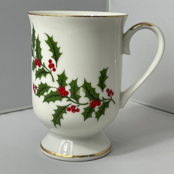 Macy's Other - Christmas Footed Mug by RH Macy & Co All the Trimmings Holly Holiday‎ Gold Trim